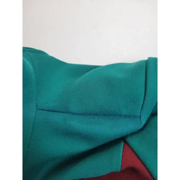 VTG EJM Colorblock Turtleneck Long Sleeve Sheath Dress Green Blue Red Size 8 - Picture 7 of 11